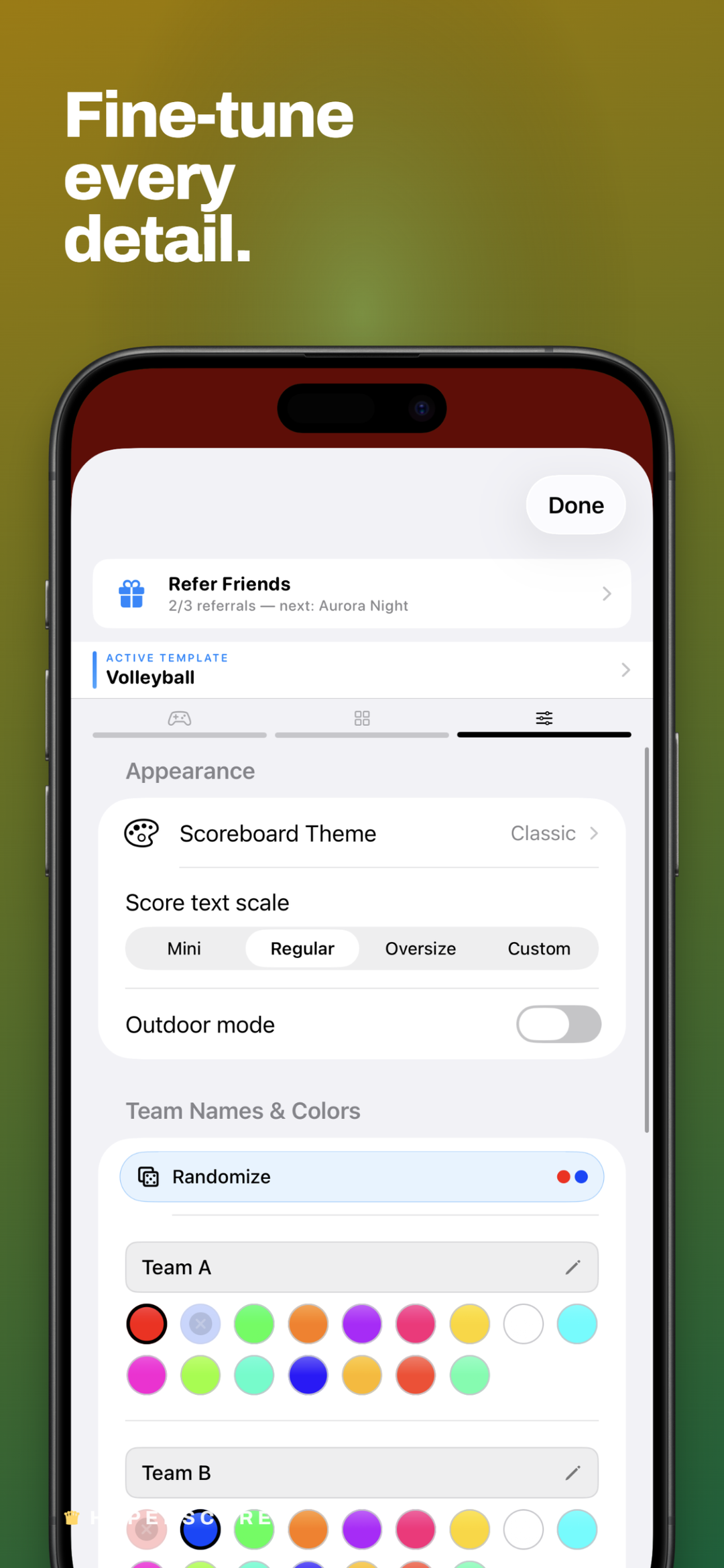 HyperScore appearance settings