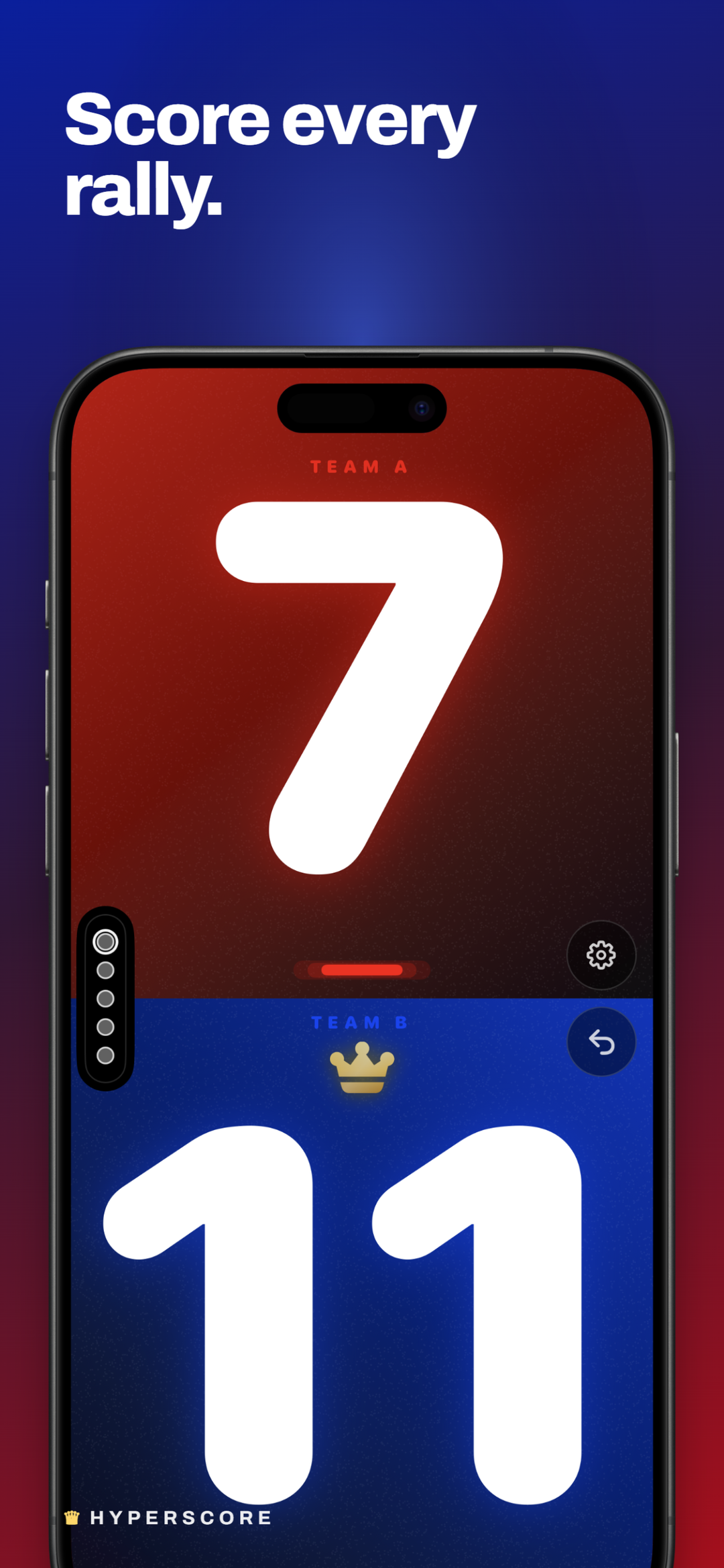 HyperScore iPhone scoreboard during a live match