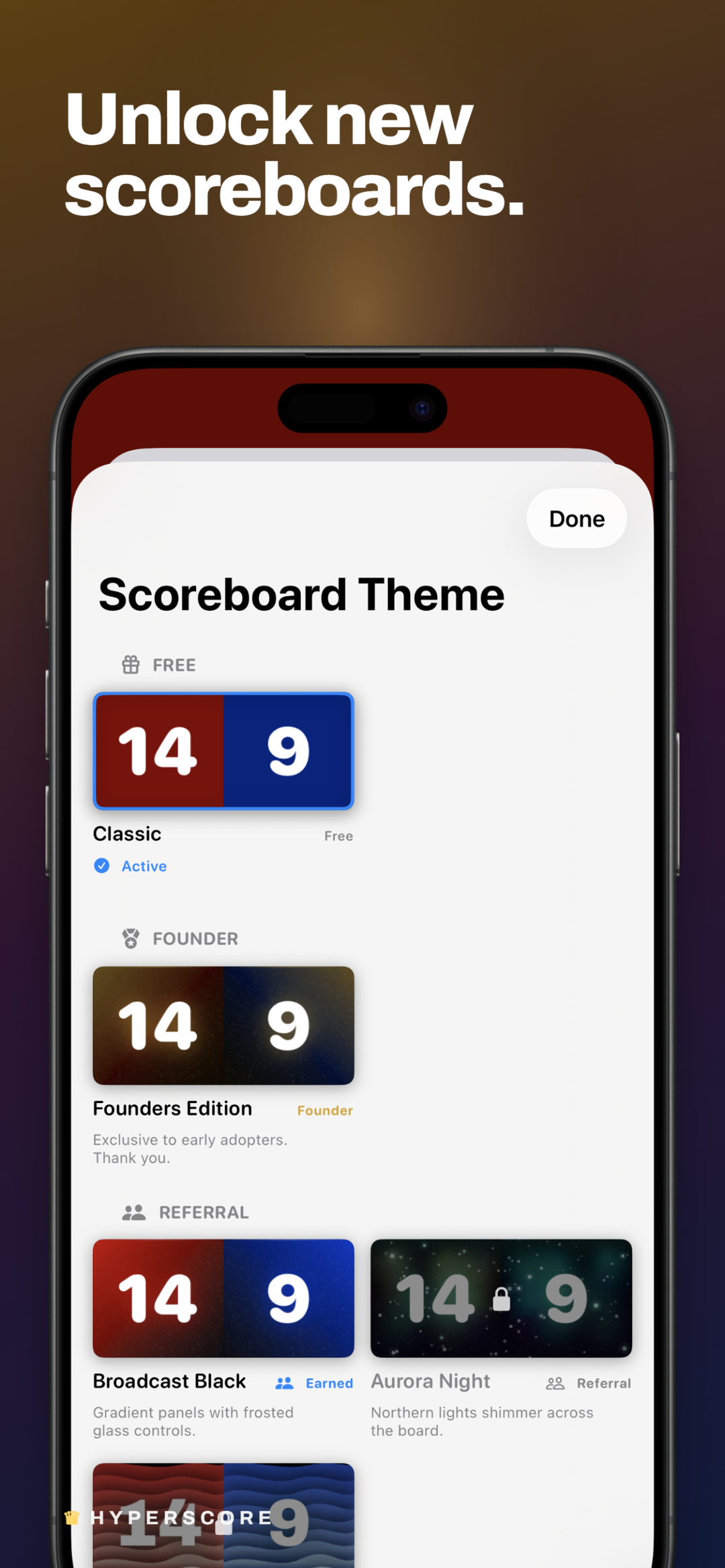 HyperScore scoreboard theme picker
