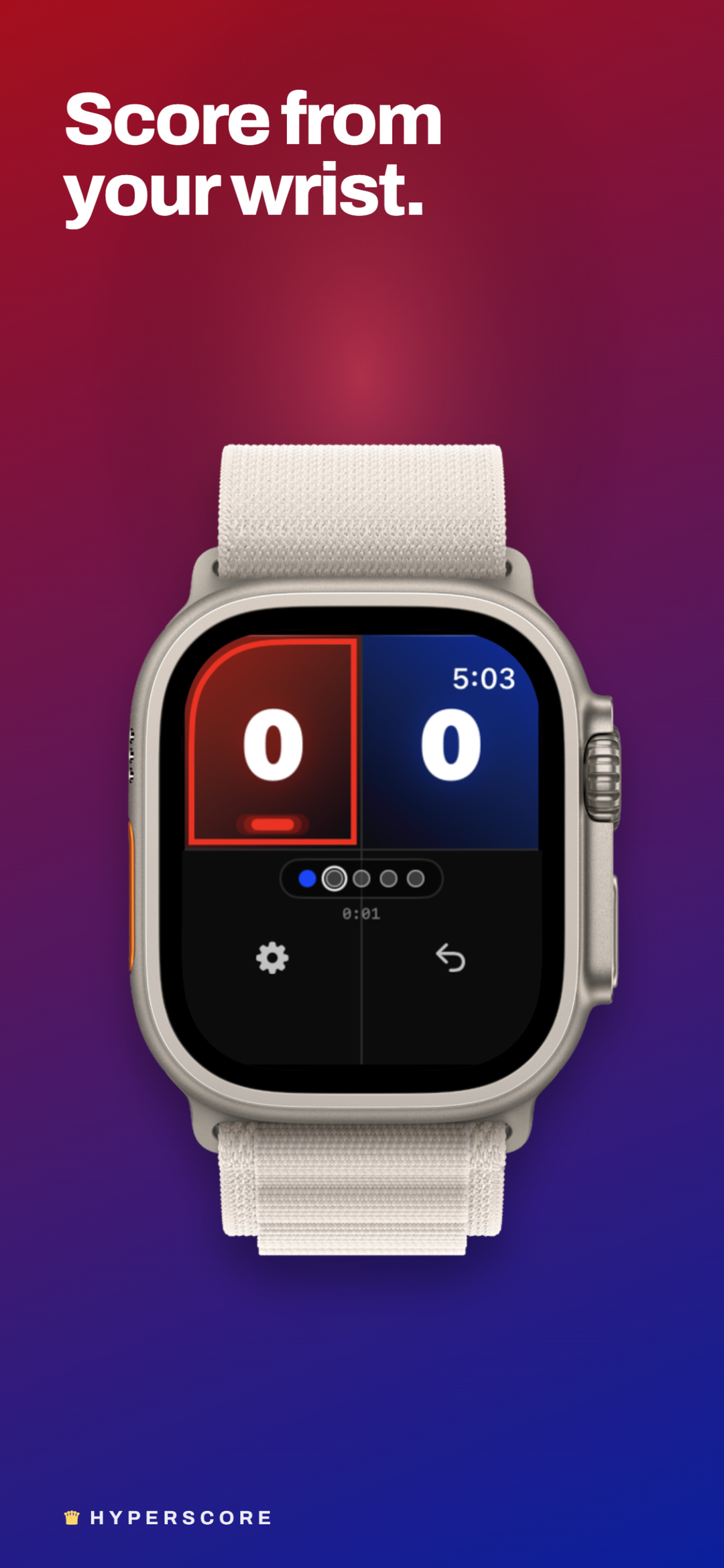 HyperScore on Apple Watch showing the scoreboard
